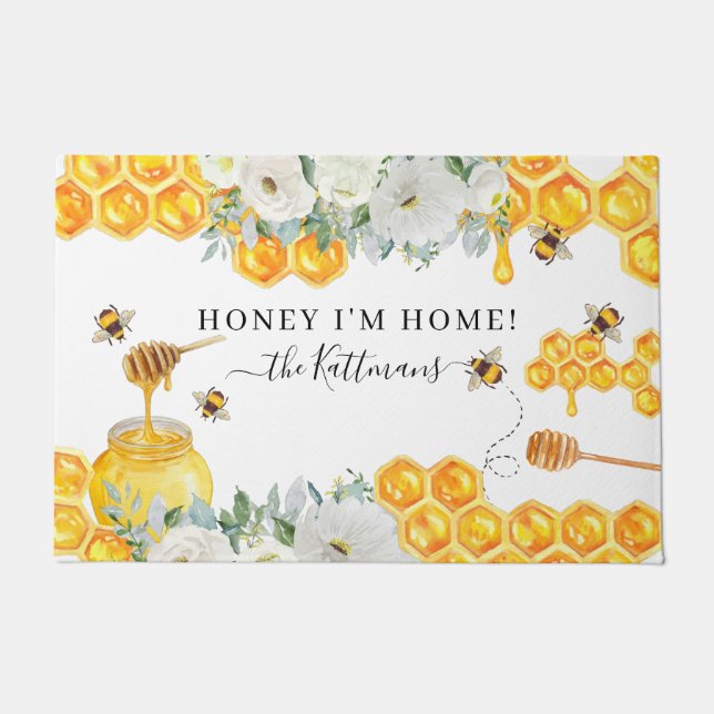 Tapete Floral Honeycomb Bumble Bee | Monograma (Frente)