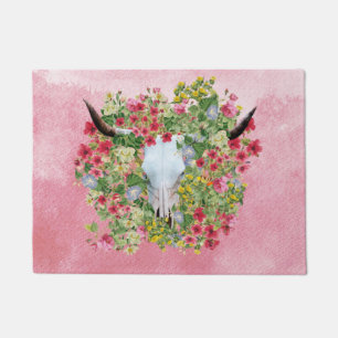 Tapete Floral Longhorn Skull sobre fundo de aquarela