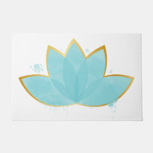 Floral Lotus Watercolor Seafoam Azul e Faux Dourad