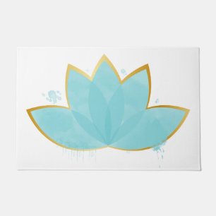 Tapete Floral Lotus Watercolor Seafoam Azul e Faux Dourad