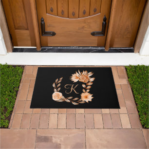 Tapete Floral Preto Marrom e Bege Monogramado