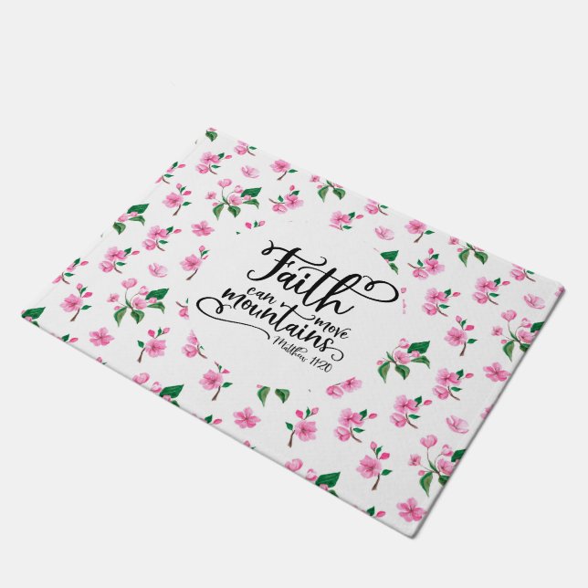 Tapete Floral Rosa | A Fé Move Montanhas (Inclinado)