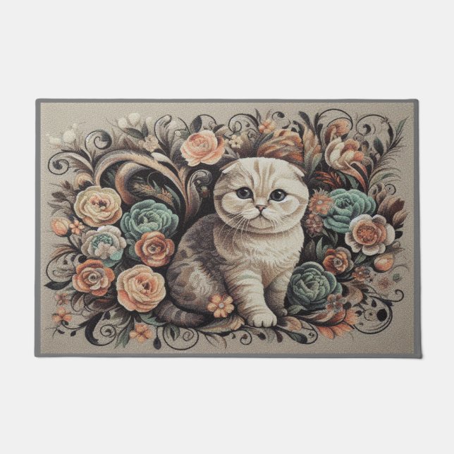 Tapete Floral Scottish Fold Cat, Scottish Fold Flowers (Frente)