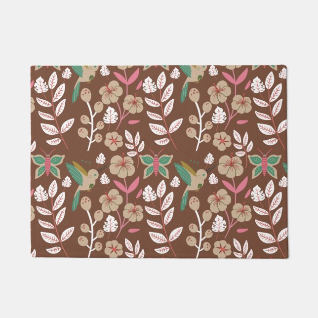 Tapete Floral seamless pattern flowers, leaves, butterfly (Frente)