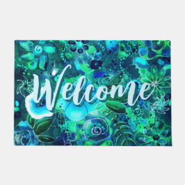 Tapete Flores abstrato Florais Azuis Azuis-Teais Verdes