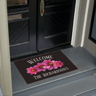 Tapete Flores cor-de-rosa modernas no preto personalizado