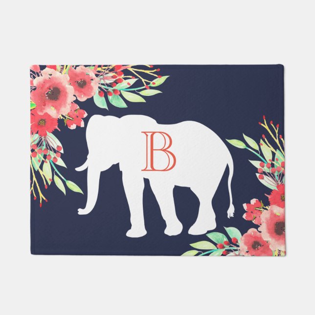 Tapete Flores de Aquarela de Elefante Branco | Personaliz (Frente)