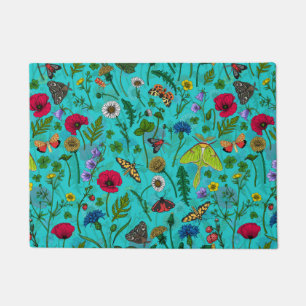 Tapete Flores e mariposas selvagens em teal