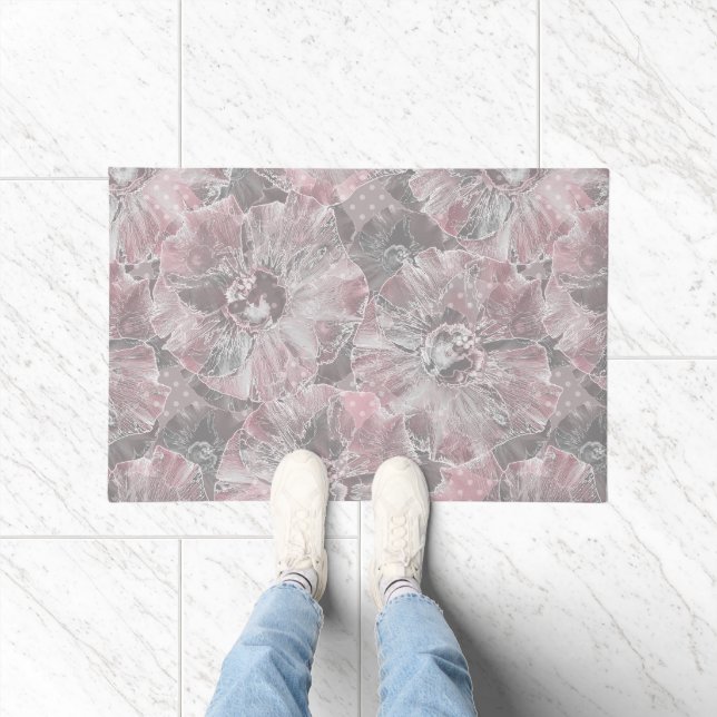 Tapete Flores grandes e elegantes rosa cinza (Interior)