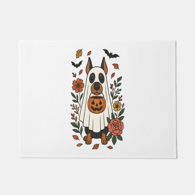 Tapete Flores Halloween Doberman Pinscher (Frente)