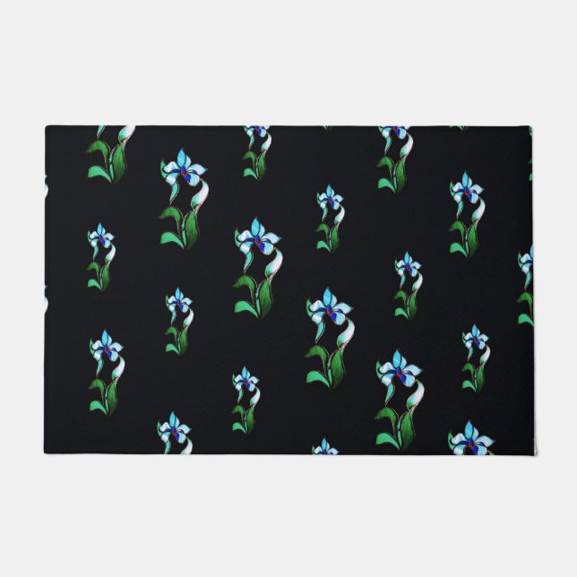 Tapete Flores néon verdes azuis a preto (Frente)