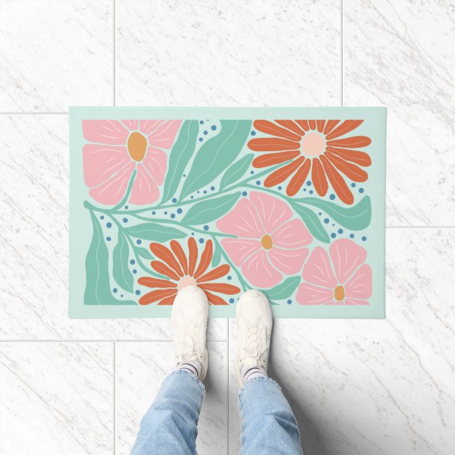 Tapete Flores Retro Boho Chic Verde Menta  (Interior)