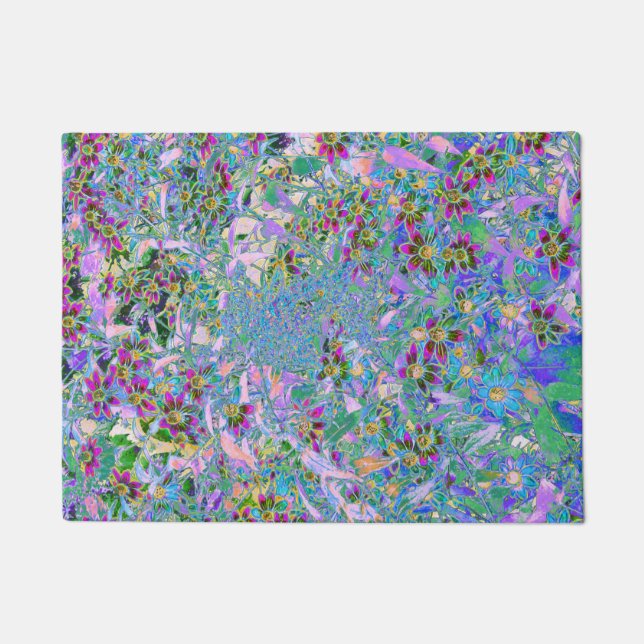 Tapete Flores Roxas, Verdes e Azuis a Rosa (Frente)
