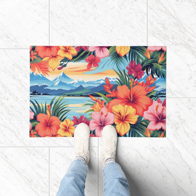 Tapete Flores Tropicais Coloridas e Paisagem (Interior)