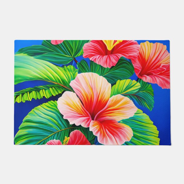Tapete Flores tropicais vermelhas hibiscus havaianas e ve (Frente)