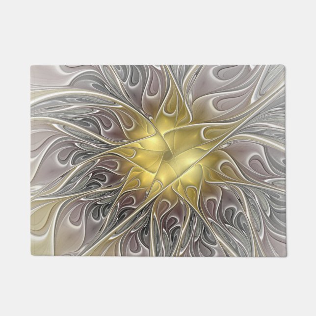Tapete Florescer Com Flor Fractal Abstrata Moderna Dourad (Frente)