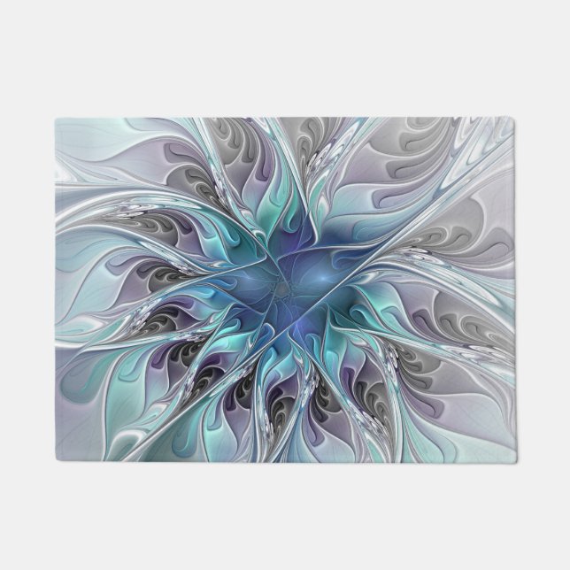 Tapete Florescer Floral Fractal Moderno Abstrato Com Azul (Frente)