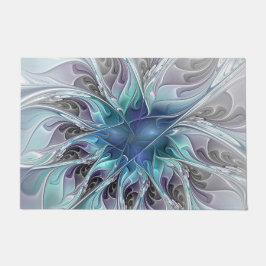 Tapete Flourar Abstrato Moderno Flor Fractal Com Azul