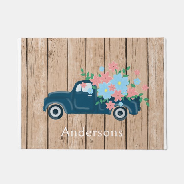 Tapete Flowers In A Pickup Truck Personalized Doormat (Frente)