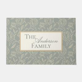 Tapete Folha Botânica Verde de Peônias Desenhadas