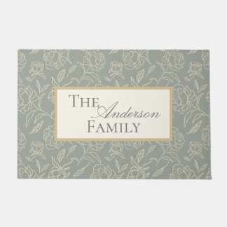 Tapete Folha Botânica Verde de Peônias Desenhadas