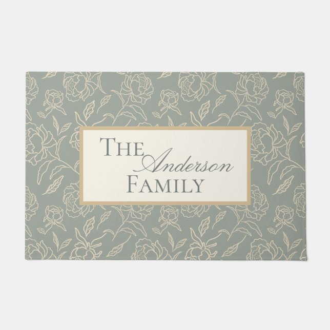 Tapete Folha Botânica Verde de Peônias Desenhadas (Frente)