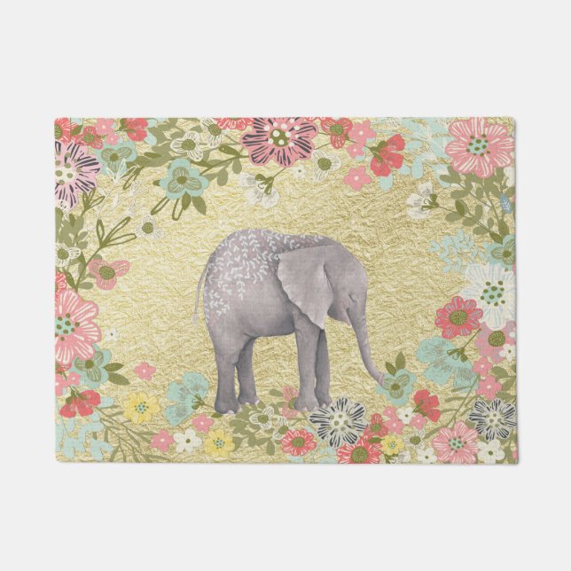 Tapete Folha Dourado do quadro floral elegante do (Frente)