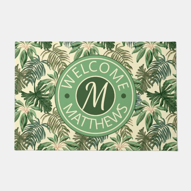 Tapete Folhagem Tropical Deixa O Jardim Aquarela Monogram (Frente)