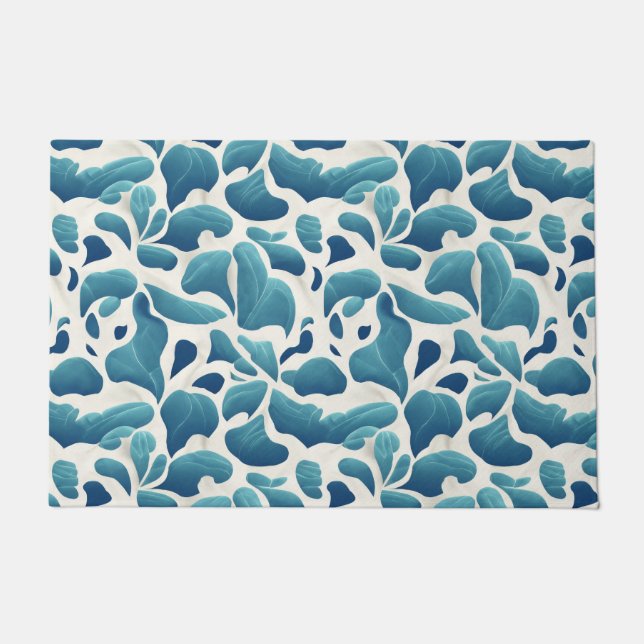 Tapete Folhas de Abstrato branco e azul | Padrão costeiro (Frente)