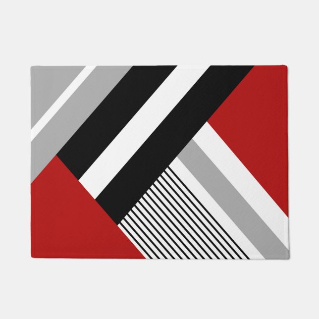 Tapete Formas geométricas vermelhas, cinzas, brancas e pr (Frente)