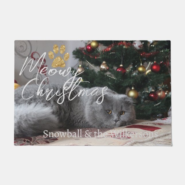 Tapete Foto e pata de gato personalizada de Natal feliz (Frente)