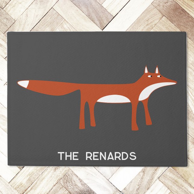Tapete Fox Vermelha Personalizada (Personalized name or text red fox doormat)