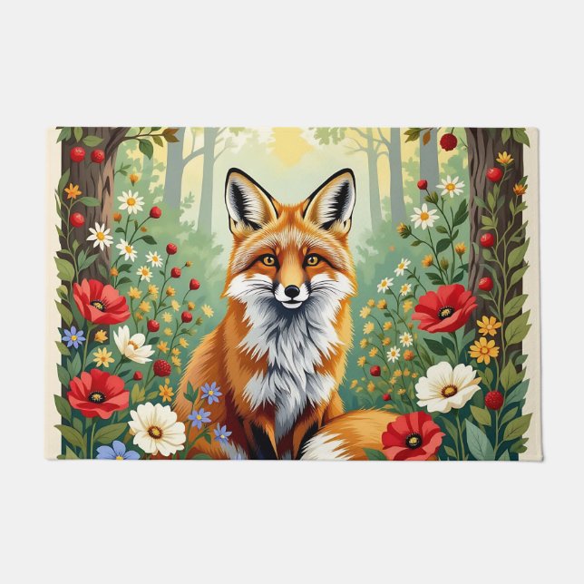 Tapete Fox Wildflower Forest Illustration (Frente)