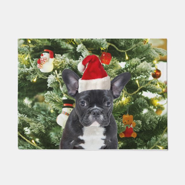 Tapete Francês Bulldog Ornamento de Árvore de Natal Snowm (Frente)