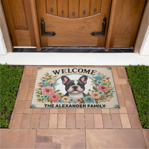 Tapete Franco Bulldog Home Sweet, Floral Frame Welcome