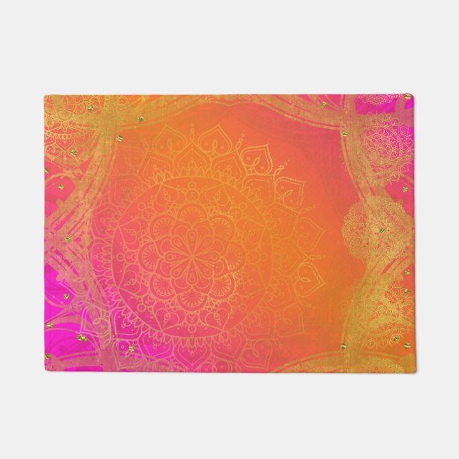 Tapete Fuchsia Rosa Laranja e Dourado Glam Mandala Indian (Frente)