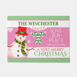 Tapete FUN Snowman em Red Hat e Scarf  PINK Natal