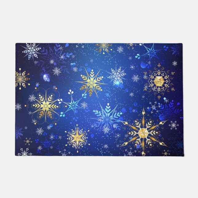 Tapete Fundo Azul XMAS com Flocos de Neve Ouro (Frente)