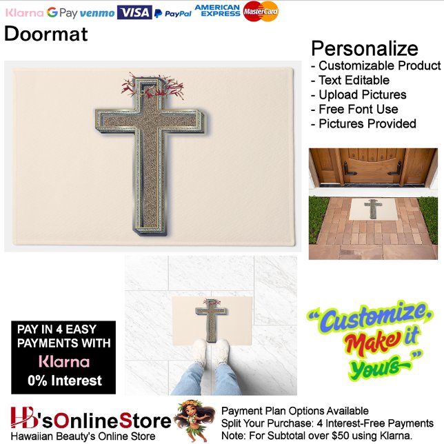 Tapete Fundo da Matriz Cruzada com Fundo bege (Cross Door Mat with Beige Background.)
