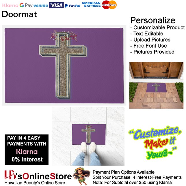 Tapete Fundo da Matriz Cruzada com Fundo Puro (Cross Door Mat Background with Purple Background.)