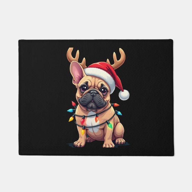 Tapete Funny French Bulldog Christmas Light Santa Hat Rei (Frente)