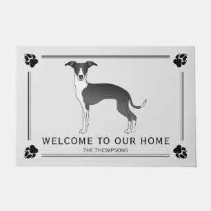 Tapete Galgo Italiano Preto E Branco Com Patas & Texto