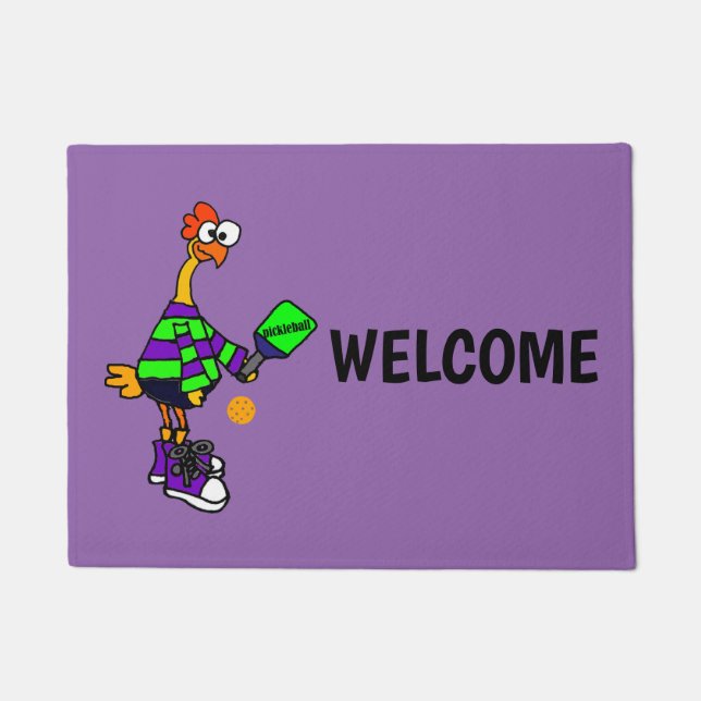 Tapete Galinha de borracha engraçada que joga Pickleball (Frente)