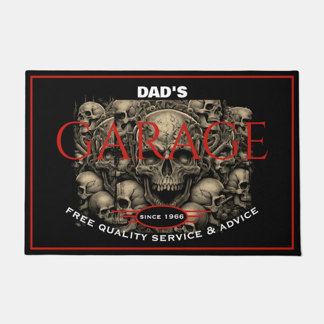 Tapete Garage Any Name Always Open Skulls Black Red (Frente)
