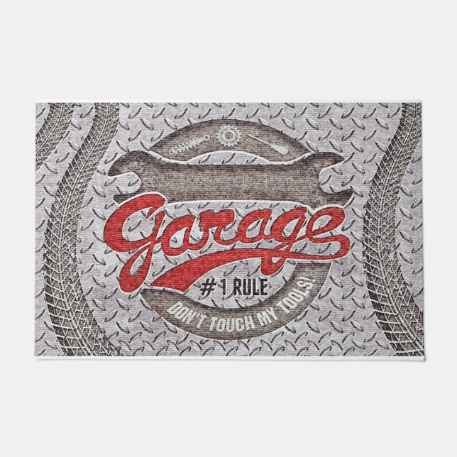 Tapete Garage Rules Doormat, Legal Garagem Engraçada (Frente)