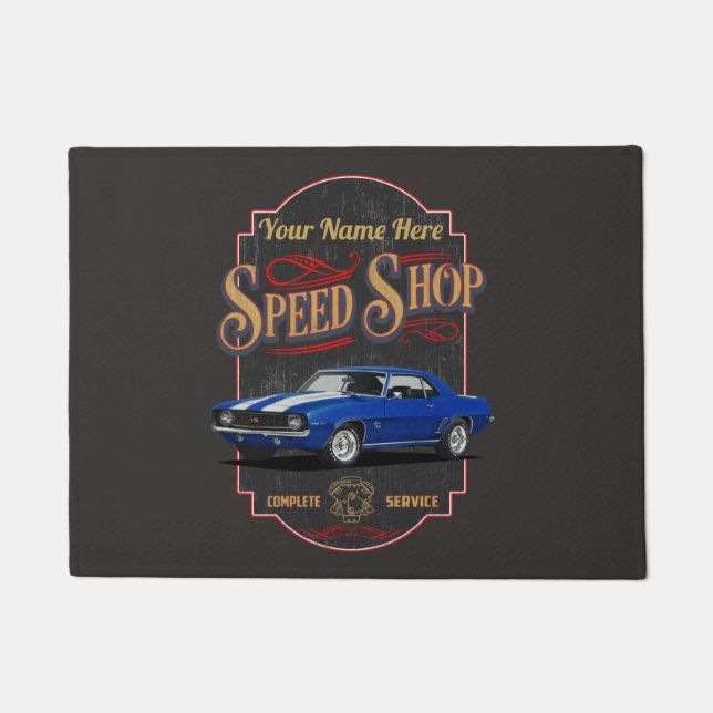 Tapete Garagem Personalizada de Camaro Azul (Frente)