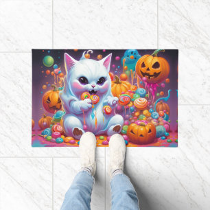 Tapete Gatinho Fantasma Abóbora Doces de Halloween