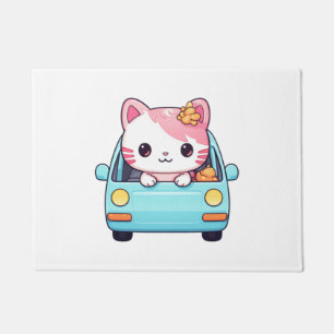 Tapete Gatinho rosa em seu adorável carro azul