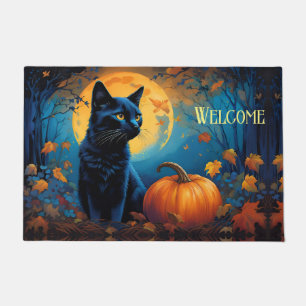 Tapete Gatinhos Negros Pumpkin Cheia Folhas de outono