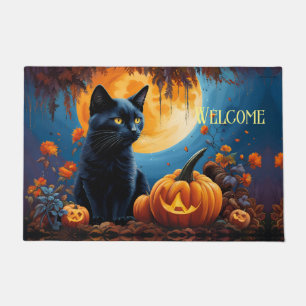 Tapete Gatinhos Negros Pumpkin Cheia Folhas de outono